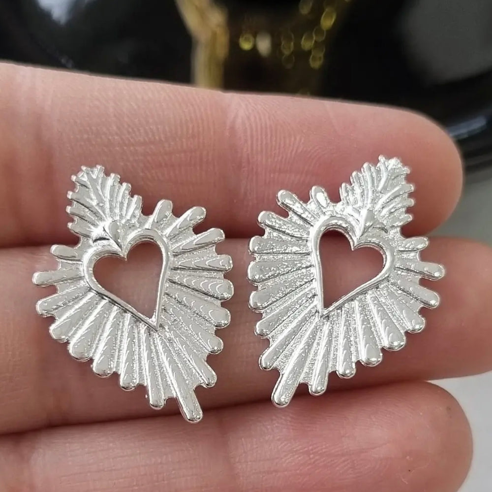 AROS MAXI CORAZÓN CALADO PLATA