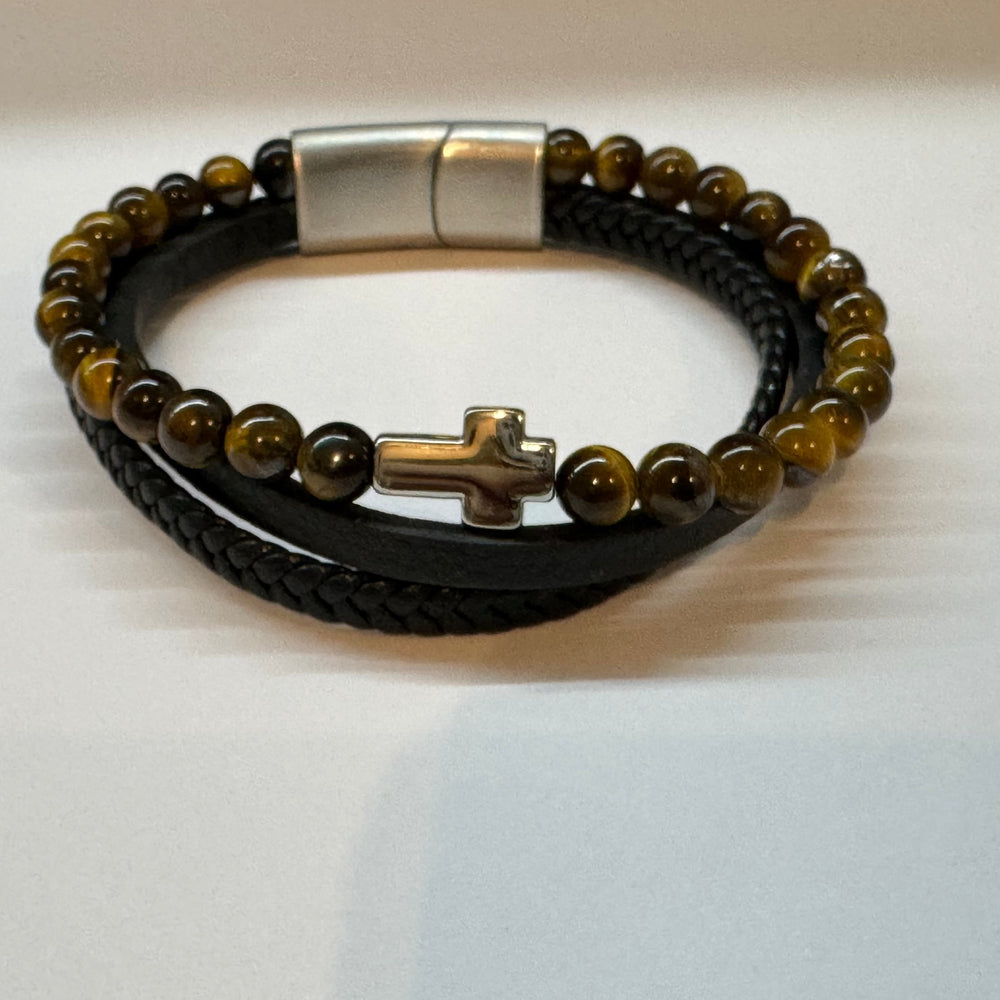 PULSERA CRUZ OJO DE TIGRE