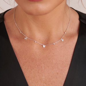 COLLAR CORAZONES CRISTALES PLATA FINE